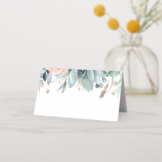 Groen en Goud Elegant Tuin Bruiloft Plaatskaartje (Voorkant)