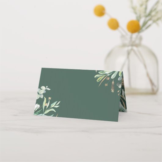 Groen en Goud Elegant Tuin Bruiloft Plaatskaartje (Achterkant)