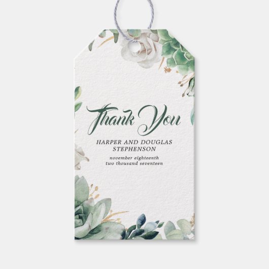 Groen en Goud Elegante Botanische Bruiloft Cadeaulabel (Voorkant)