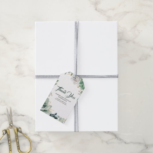 Groen en Goud Elegante Botanische Bruiloft Cadeaulabel (Met Touw)