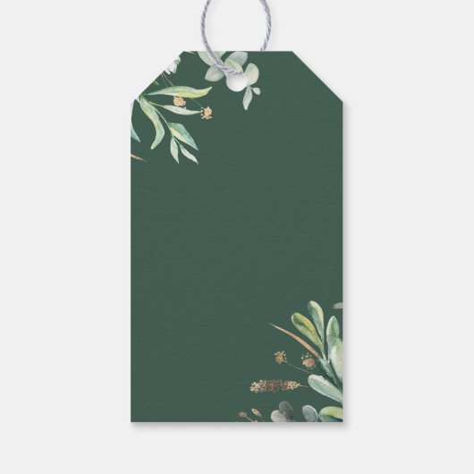 Groen en Goud Elegante Botanische Bruiloft Cadeaulabel (Achterkant)