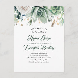 Groen en Goud Elegante Botanische Save the Date Aankondigingskaart