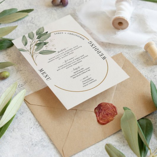 Groen en goud elegante bruiloft menu kaart