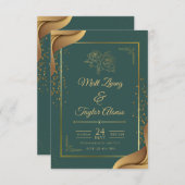 Groen en Goud Elegante Huwelijksuitnodiging Informatiekaartje (Voorkant / Achterkant)