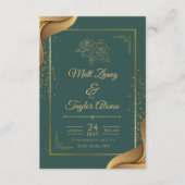 Groen en Goud Elegante Huwelijksuitnodiging Informatiekaartje (Voorkant)