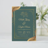 Groen en Goud Elegante Huwelijksuitnodiging Informatiekaartje (Staand voorkant)