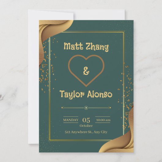 Groen en Goud Elegante Huwelijksuitnodiging Kaart (Voorkant)
