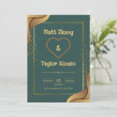 Groen en Goud Elegante Huwelijksuitnodiging Kaart (Staand voorkant)