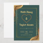 Groen en Goud Elegante Huwelijksuitnodiging Kaart (Voorkant / Achterkant)