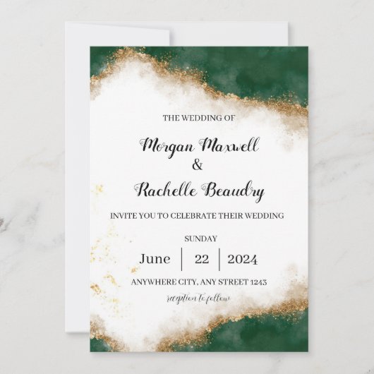 Groen en Goud Elegante Huwelijksuitnodiging Kaart (Voorkant)