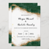 Groen en Goud Elegante Huwelijksuitnodiging Kaart (Voorkant / Achterkant)