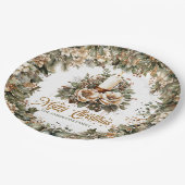 groen en goud en witte kerstkaars papieren bordje (Gekanteld)