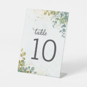 Groen en goud eucalyptus trouwtafel nummer reclamebord met voetstuk (Voorkant)