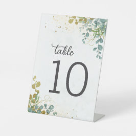 Groen en goud eucalyptus trouwtafel nummer reclamebord met voetstuk