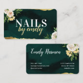 Groen en Goud Floral Moderne Nails Business Visitekaartje (Voorkant / Achterkant)