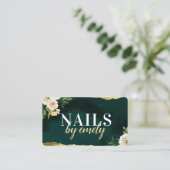 Groen en Goud Floral Moderne Nails Business Visitekaartje (Staand voorkant)