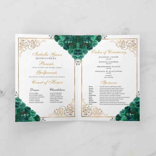 Groen en goud - Floral Tiara Quinceanera Programma (Binnen)