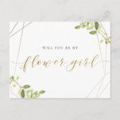 Groen en goud folie Wil je mijn bloemenmeisje zijn Uitnodiging Briefkaart (Voorkant)