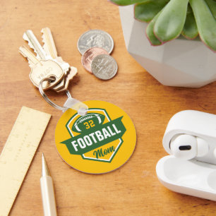 Groen en Goud Football Mom Jersey Nummer Foto Sleutelhanger