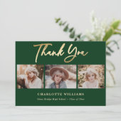 Groen en Goud Fotocollage Afstuderen Bedankkaart (Staand voorkant)