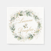 Groen en goud gebladerte krans bruiloft servet (Voorkant)