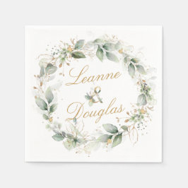 Groen en goud gebladerte krans bruiloft servet