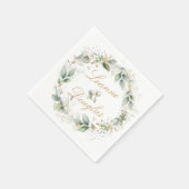 Groen en goud gebladerte krans bruiloft servet (Hoek)