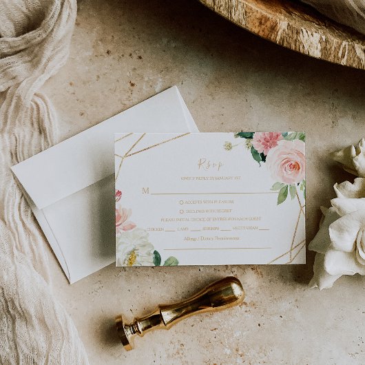 Groen en Goud Geometrisch Elegant Rsvp Menu Keuze