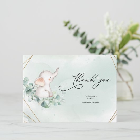 Groen en Goud Geometrisch Lijst Baby shower Bedankkaart (Staand voorkant)