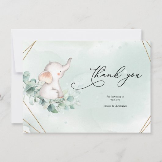 Groen en Goud Geometrisch Lijst Baby shower Bedankkaart (Voorkant)