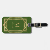 Groen en Goud Geometrisch | Monogram & Naam Bagagelabel (Voorkant horizontaal)