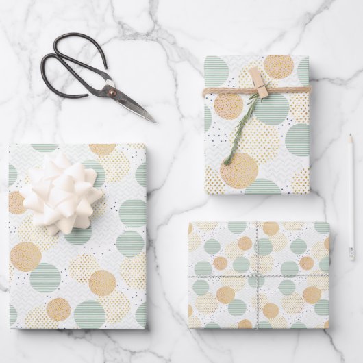 Groen en Goud Geometrische Kerstmis Inpakpapier Vel (Voorkant)