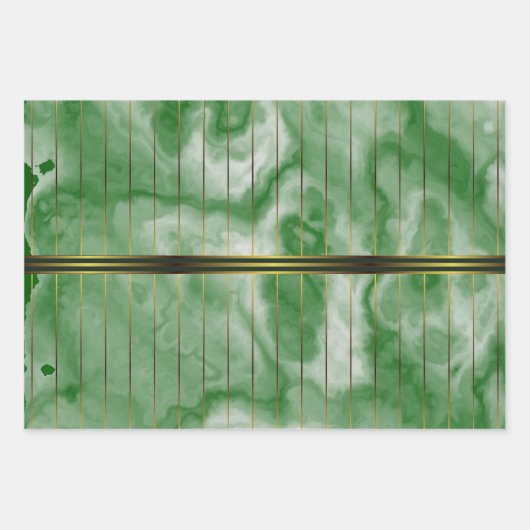 Groen en Goud Geometrische Strepen Smaragd Marmer Inpakpapier Vel (Voorkant 2)