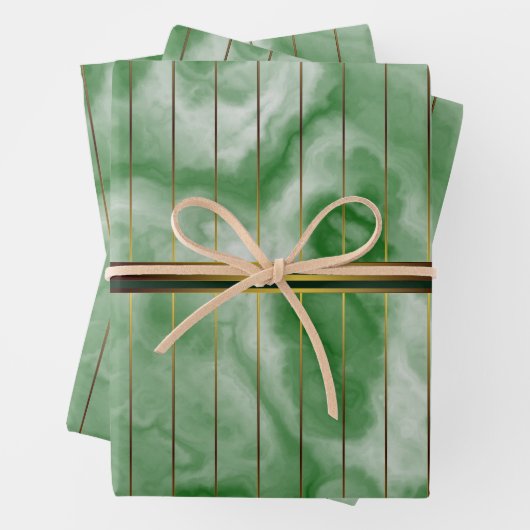 Groen en Goud Geometrische Strepen Smaragd Marmer Inpakpapier Vel (In situ)