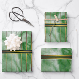 Groen en Goud Geometrische Strepen Smaragd Marmer Inpakpapier Vel