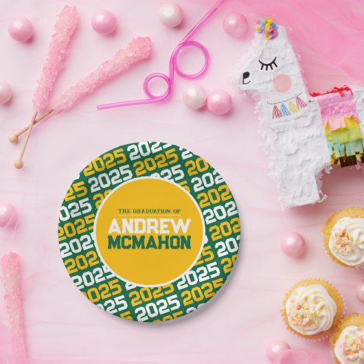 Groen en Goud Gepersonaliseerd Afstuderen Papieren Bordje (Feest)