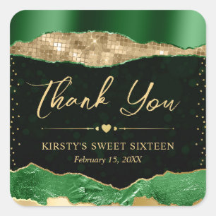 Groen en Goud Glam Tranen Sweet Sixteen Vierkante Sticker