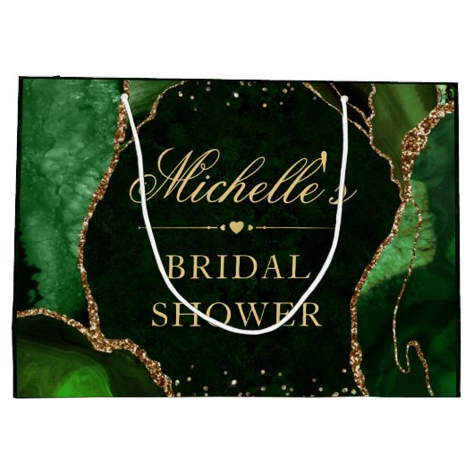 Groen en goud glinsterend marmeren agaat bruidsdou groot cadeauzakje (Achterkant)