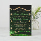 Groen en goud glitter Agate en marble Sweet 16 Kaart (Staand voorkant)