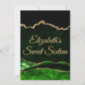 Groen en goud glitter Agate en marble Sweet 16 Kaart (Achterkant)