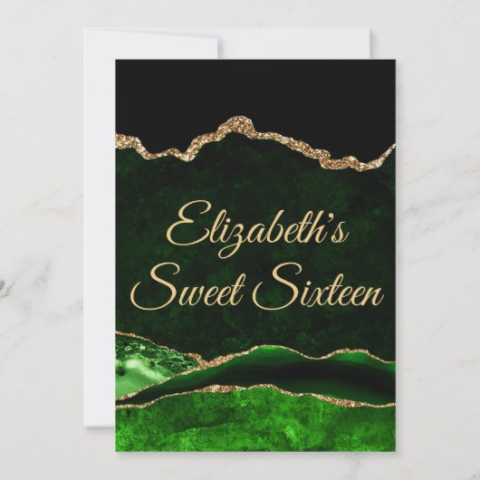 Groen en goud glitter Agate en marble Sweet 16 Kaart (Achterkant)