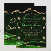 Groen en goud glitter Agate en marble Sweet 16 Kaart (Voorkant / Achterkant)