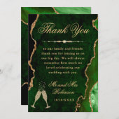 Groen en goud Glitter Agate & Marble Wedding Bedankkaart (Voorkant / Achterkant)