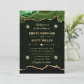 Groen en Goud Glitter Agate Marmer Bruiloft Kaart (Staand voorkant)