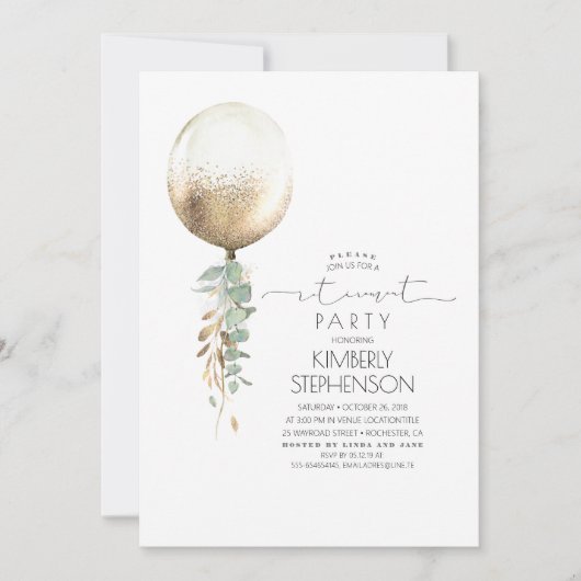 Groen en Goud Glitter Ballon Pensioen Partij Kaart (Voorkant)