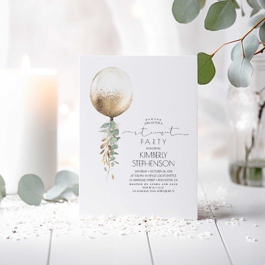 Groen en Goud Glitter Ballon Pensioen Partij Kaart