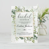 Groen en Goud Glitter Bruids Douche Uitnodiging (Staand voorkant)