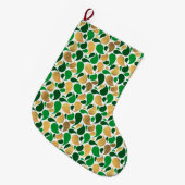 Groen en Goud Glitter Feestelijke Patroon Fusion Grote Kerstsok (Voorkant (Hangend))