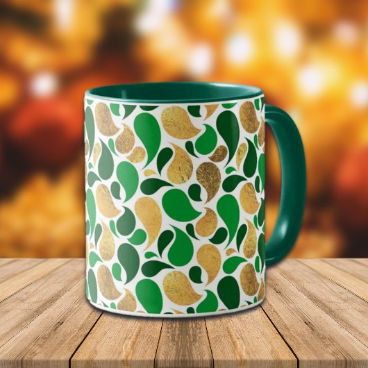 Groen en Goud Glitter Feestelijke Patroon Fusion Mok