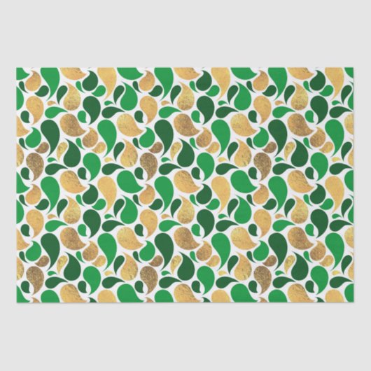 Groen en Goud Glitter Feestelijke Patroon Fusion Tissuepapier (Voorkant)